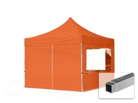 3x3 m Carpa plegable, ECONOMY aluminio 32mm, 4 laterales incl. con ventanas panorámicas, naranja