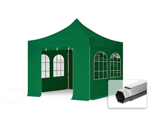 3x3 m Carpa plegable, PROFESSIONAL aluminio 40mm, 4 laterales incl. con ventanas de arco, verde oscuro