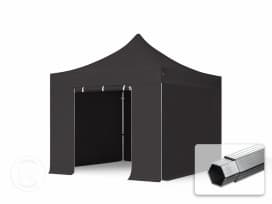 3x3 m Carpa plegable, PROFESSIONAL aluminio 40mm, 4 laterales incl. sin ventana, negro