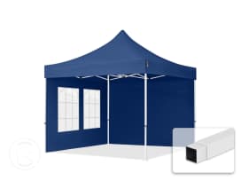 3x3 m Carpa plegable, ECONOMY acero 30mm, laterales con ventanas rectangulares, azul