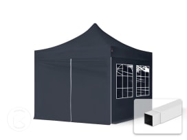 3x3 m Carpa plegable, ECONOMY acero 30mm, 4 laterales incl. con ventanas rectangulares, negro