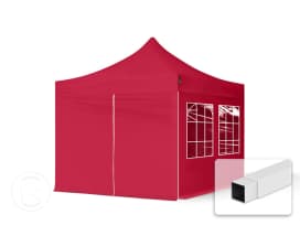 3x3 m Carpa plegable, ECONOMY acero 30mm, 4 laterales incl. con ventanas rectangulares, rojo