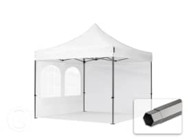 3x3 m Carpa plegable, PREMIUM acero 40mm, 2 laterales incl. con ventanas de arco, blanco