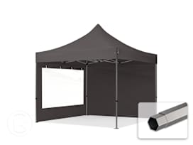 3x3 m Carpa plegable, PREMIUM acero 40mm, 2 laterales incl. con ventanas panorámicas, gris oscuro