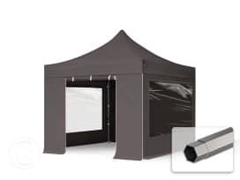 3x3 m Carpa plegable, PREMIUM acero 40mm, 4 laterales incl. con ventanas panorámicas, gris oscuro