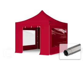 3x3 m Carpa plegable, PREMIUM acero 40mm, 4 laterales incl. con ventanas panorámicas, rojo
