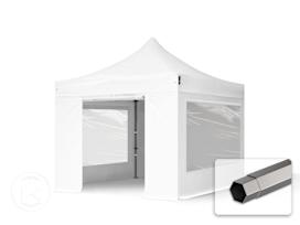 3x3 m Carpa plegable, PREMIUM acero 40mm, 4 laterales incl. con ventanas panorámicas, blanco