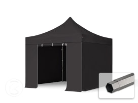3x3 m Carpa plegable, PREMIUM acero 40mm, laterales sin ventana, negro