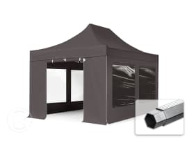 3x4,5 m Carpa plegable, PROFESSIONAL aluminio 40mm, 4 laterales incl. con ventanas panorámicas, gris oscuro