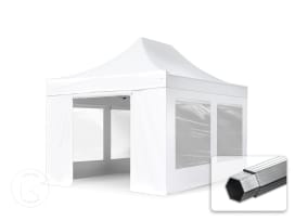 3x4,5 m Carpa plegable, PROFESSIONAL aluminio 40mm, 4 laterales incl. con ventanas panorámicas, blanco