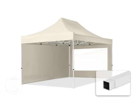 3x4,5 m Carpa plegable, ECONOMY acero 30mm, 2 laterales incl. con ventanas panorámicas, crema