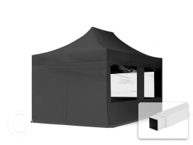 3x4,5 m Carpa plegable, ECONOMY acero 30mm, 4 laterales incl. con ventanas panorámicas, negro