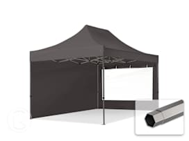 3x4,5 m Carpa plegable, PREMIUM acero 40mm, 2 laterales incl. con ventanas panorámicas, gris oscuro