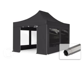 3x4,5 m Carpa plegable, PREMIUM acero 40mm, 4 laterales incl. con ventanas panorámicas, negro