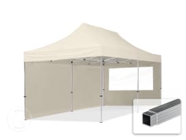 3x6 m Carpa plegable, ECONOMY aluminio 32mm, 2 laterales incl. con ventanas panorámicas, crema