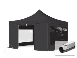 4x4 m Carpa plegable, PROFESSIONAL aluminio 40mm, 4 laterales incl. con ventanas panorámicas, negro