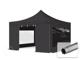4x4 m Carpa plegable, PREMIUM acero 40mm, 4 laterales incl. con ventanas panorámicas, negro 4x4 m Carpa plegable, PREMIUM acero 40mm, 4 laterales incl. con ventanas panorámicas, negro