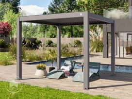 Pérgola, 3x3m, techo de lamas, gris perla