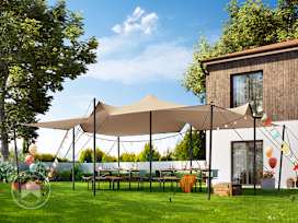 Carpa beduina de 4,5 x 6 m, con set de postes de acero, color arena