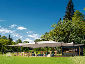 Carpa beduina de 9 x 12 m, con set de postes de aluminio, color arena