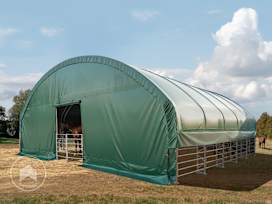 10x10m Carpa para ganado, verde oscuro, lona de PVC, anclaje para suelos blandos