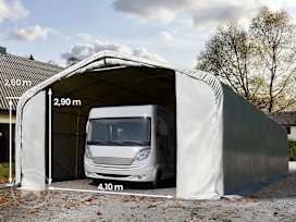 Carpa garaje 6x24 m con entrada 4,1x2,9 m, PRIMEtex 2300, gris, sin Estática Carpa garaje 6x24 m con entrada 4,1x2,9 m, PRIMEtex 2300, gris, sin Estática