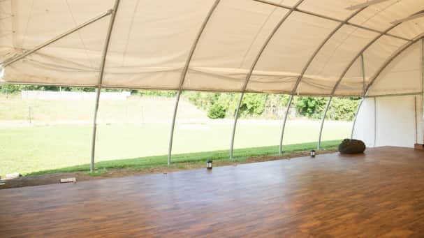 Arched shelter chipboard floor