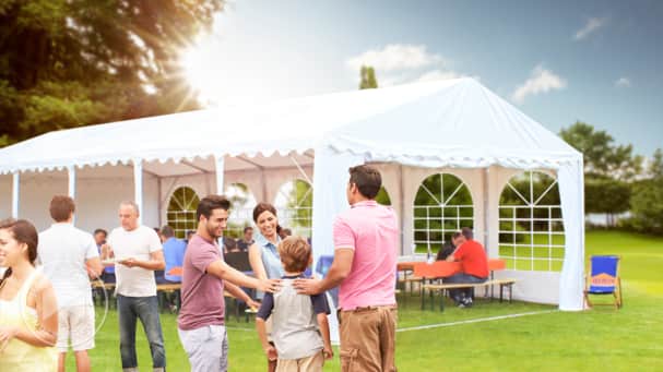 relaxing outside with a marquee