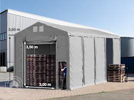 5x10m 3.6m Sides Storage Tent / Shelter w. ground frame and pull-up gate, PVC 850, grey without statics package