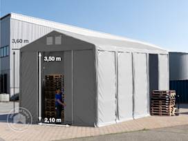 5x10m 3.6m Sides Storage Tent / Shelter w. ground frame and sliding door, PVC 850, grey without statics package