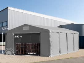 8x8m 3.0m Sides Storage Tent / Shelter w. ground frame and zipper entrance, PVC 850, grey without statics package