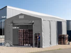 8x8m 4.0m Sides Storage Tent / Shelter w. ground frame and pull-up gate, PVC 850, grey without statics package