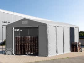 8x10m 3.6m Sides Storage Tent / Shelter w. ground frame and zipper entrance, PVC 850, grey without statics package 8x10m 3.6m Sides Storage Tent / Shelter w. ground frame and zipper entrance, PVC 850, grey without statics package