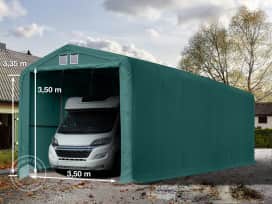 4x16m 3.35m Sides Carport Tent / Portable Garage, 3.5x3.5m Drive Through, PRIMEtex 2300, dark green with statics package (soft ground anchors) 4x16m 3.35m Sides Carport Tent / Portable Garage, 3.5x3.5m Drive Through, PRIMEtex 2300, dark green with statics package (soft ground anchors)