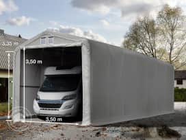 4x16m 3.35m Sides Carport Tent / Portable Garage, 3.5x3.5m Drive Through, PVC 850, grey with statics package (soft ground anchors) 4x16m 3.35m Sides Carport Tent / Portable Garage, 3.5x3.5m Drive Through, PVC 850, grey with statics package (soft ground anchors)