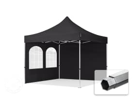 3x3m PES 800 Pop Up Gazebo PROFESSIONAL Aluminium 40 mm, incl. 2 side panels with Windows, black