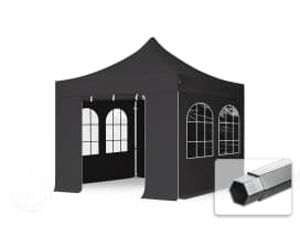 3x3m PVC 850 Pop Up Gazebo PROFESSIONAL Aluminium 40 mm, incl. 4 side panels with Windows, black