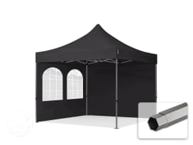 3x3m PES 750 Pop Up Gazebo PREMIUM Steel 40 mm, incl. 2 side panels with Windows, black