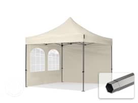 3x3m PES 750 Pop Up Gazebo PREMIUM Steel 40 mm, incl. 2 side panels with Windows, cream 3x3m PES 750 Pop Up Gazebo PREMIUM Steel 40 mm, incl. 2 side panels with Windows, cream