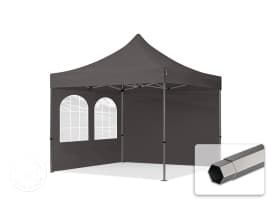 3x3m PES 750 Pop Up Gazebo PREMIUM Steel 40 mm, incl. 2 side panels with Windows, dark grey 3x3m PES 750 Pop Up Gazebo PREMIUM Steel 40 mm, incl. 2 side panels with Windows, dark grey