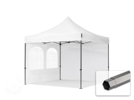 3x3m PES 750 Pop Up Gazebo PREMIUM Steel 40 mm, incl. 2 side panels with Windows, white
