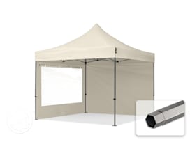 3x3m PES 750 Pop Up Gazebo PREMIUM Steel 40 mm, incl. 2 side panels with Panorama Windows, cream
