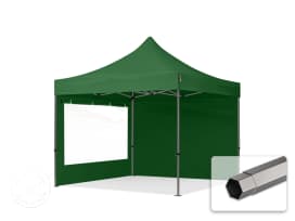 3x3m PES 750 Pop Up Gazebo PREMIUM Steel 40 mm, incl. 2 side panels with Panorama Windows, dark green 3x3m PES 750 Pop Up Gazebo PREMIUM Steel 40 mm, incl. 2 side panels with Panorama Windows, dark green