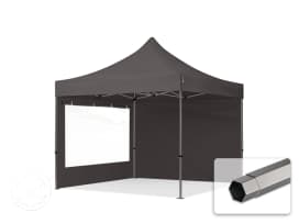 3x3m PES 750 Pop Up Gazebo PREMIUM Steel 40 mm, incl. 2 side panels with Panorama Windows, dark grey 3x3m PES 750 Pop Up Gazebo PREMIUM Steel 40 mm, incl. 2 side panels with Panorama Windows, dark grey