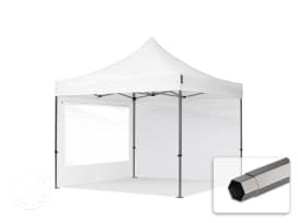 3x3m PES 750 Pop up gazebo PREMIUM Steel 40 mm, incl. 2 side panels with Panorama Windows, white 3x3m PES 750 Pop up gazebo PREMIUM Steel 40 mm, incl. 2 side panels with Panorama Windows, white