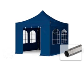 3x3m PES 750 Pop Up Gazebo PREMIUM Steel 40 mm, incl. 4 side panels with Windows, blue 3x3m PES 750 Pop Up Gazebo PREMIUM Steel 40 mm, incl. 4 side panels with Windows, blue