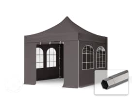 3x3m PES 750 Pop Up Gazebo PREMIUM Steel 40 mm, incl. 4 side panels with Windows, dark grey 3x3m PES 750 Pop Up Gazebo PREMIUM Steel 40 mm, incl. 4 side panels with Windows, dark grey