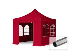 3x3m PES 750 Pop Up Gazebo PREMIUM Steel 40 mm, incl. 4 side panels with Windows, red