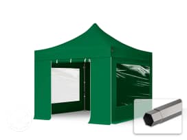 3x3m PES 750 Pop Up Gazebo PREMIUM Steel 40 mm, incl. Sidewalls with Panorama Windows, dark green