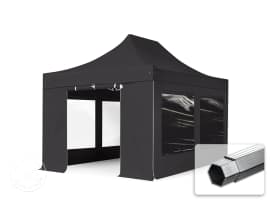 3x4.5m PES 800 Pop up gazebo PROFESSIONAL Aluminium 40 mm, incl. 4 side panels with Panorama Windows, black